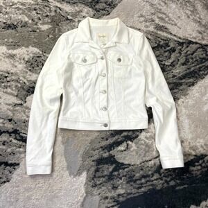 Jessica Simpson Pixie Trucker Jacket Womens Small White Cotton Denim Cropped Y2K